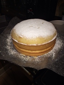 Sandwich cake with Guava Jelly in the middle as my husband doesn't eat berry anything.